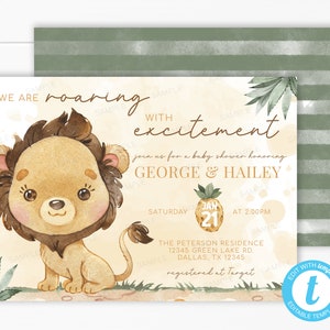 Lion Baby Shower Invitation, Lion Cub Invite, Big Cat Invitation, Safari Jungle Animal Baby Shower Invitation, Editable Template #2021