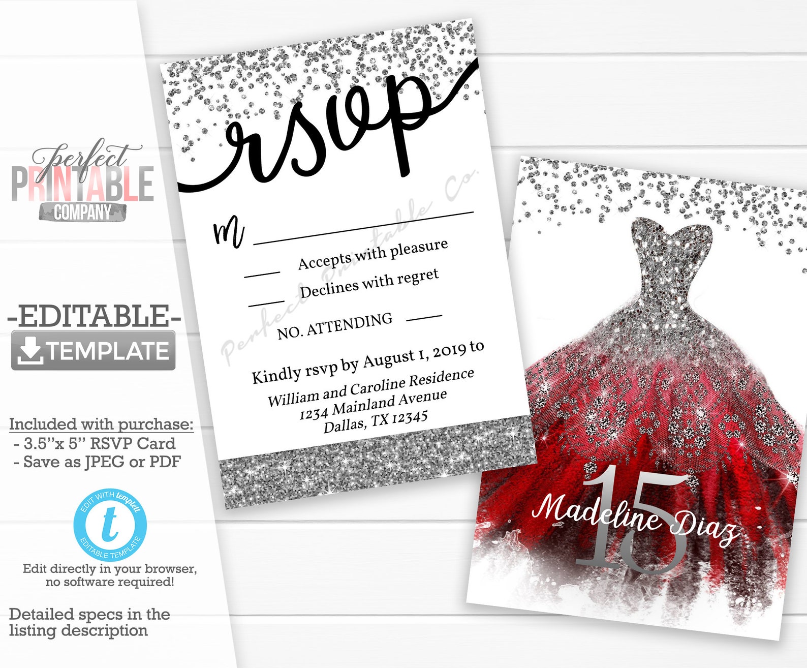 Ruby Red Quinceañera RSVP Card Mis Quince Anos RSVP Card Etsy