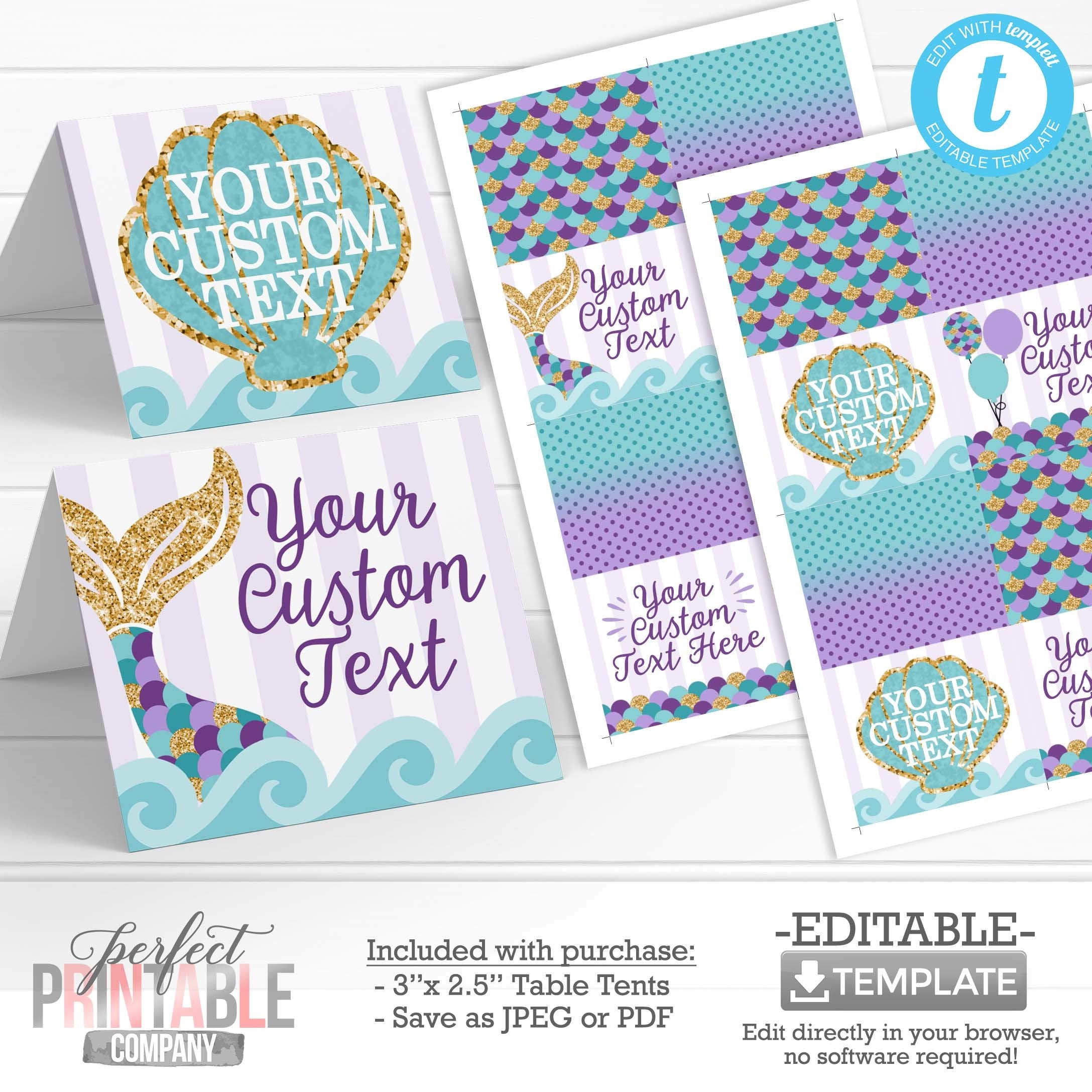 Mermaid Table Tents Mermaid Place Cards Mermaid Food Labels Mermaid Birthday Party Decorations Mermaid Baby Shower