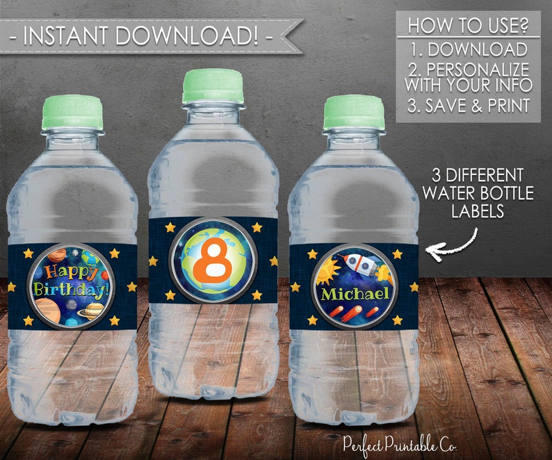 Outer Space Water Bottle Labels Solar System Water Bottle Labels Planet Water Bottle Label Printable Instant Download Editable Pdf 584