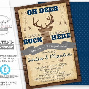 Deer Antler Thank You Note Baby Shower Birthday Party Deer Antler Thank You Card Teal Mint Gray Editable Template #953 Tribal Rustic