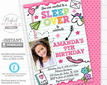 Sleepover Invitation, Slumber Party Invitation, Sleepover Birthday Invitation, Pajama Party Invitation, Printable, Instant Download #782