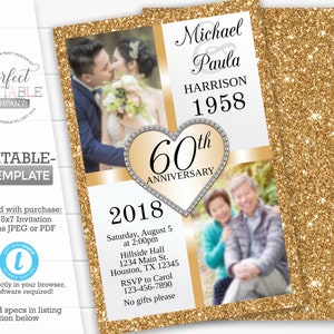 50th Anniversary Invitation, Gold Wedding Anniversary Invitation, Golden Anniversary Invitation, 30th, 40th, 60th, Editable Templett #316