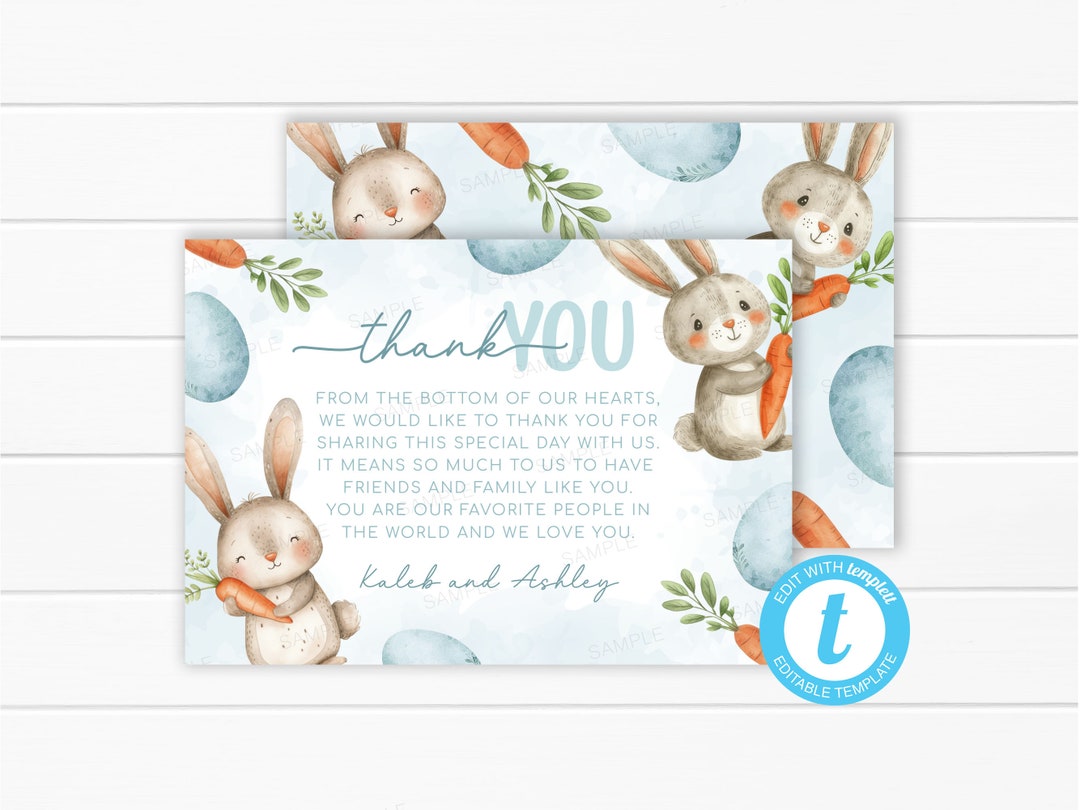 Bunny Thank You Card - Bunny Thank You Note - Bunny Thank You Letter ...