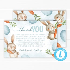 Tarjeta de agradecimiento de conejito - Nota de agradecimiento de conejito - Carta de agradecimiento de conejito - Inserto de agradecimiento - Conejo de Pascua lindo - Plantilla editable #2113