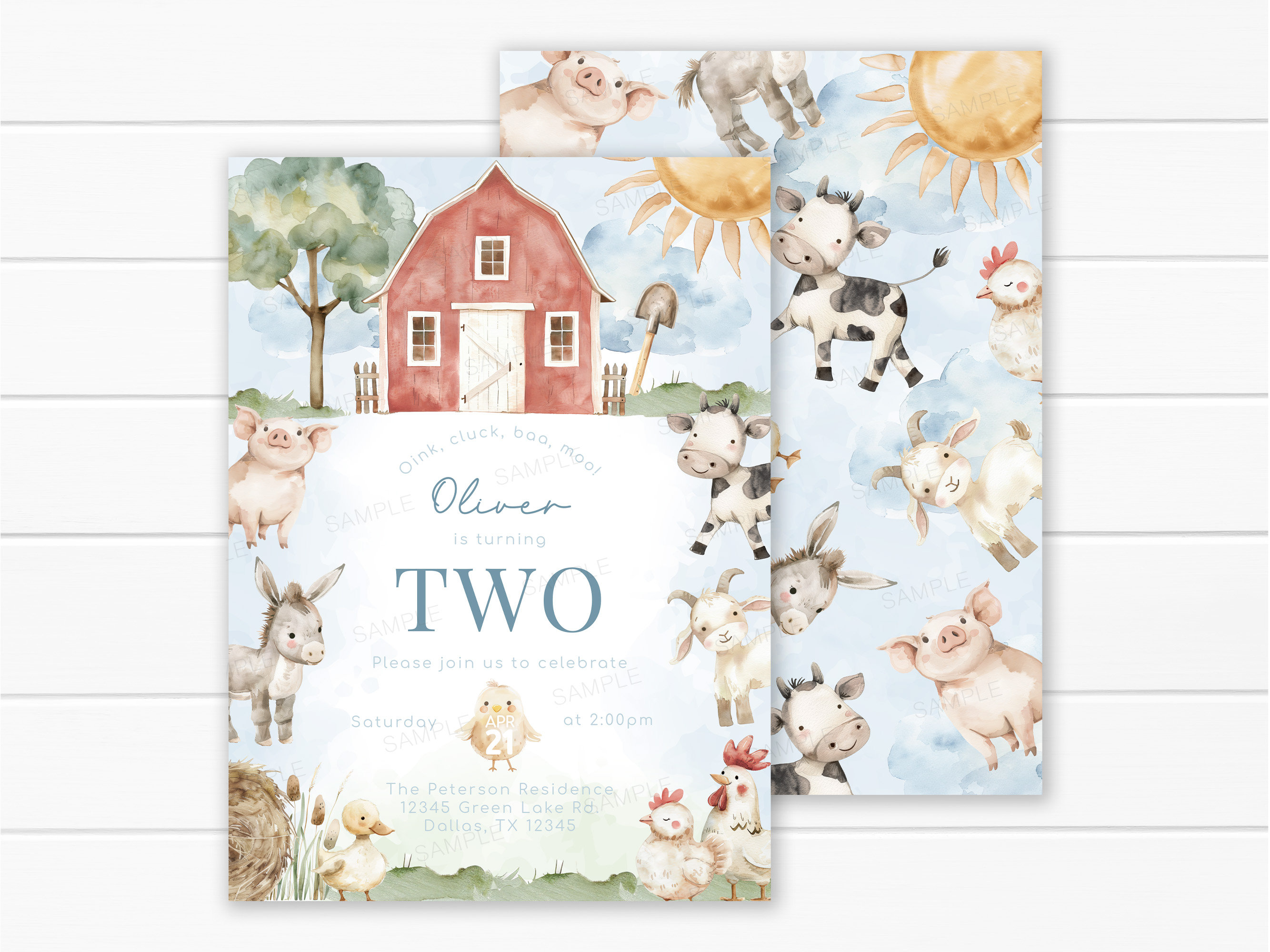 Farm Animal Birthday Party Invitation - Little Red Barn Party Invitation - Rustic Barnyard 1st Birthday Invite - Editable Template #2119