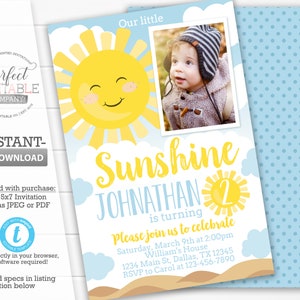 Sunshine Birthday Invitation, Sunshine Invite, Sunshine Birthday Party Invitation, Our Little Sunshine, You Are My Sunshine, Blue Boy #921