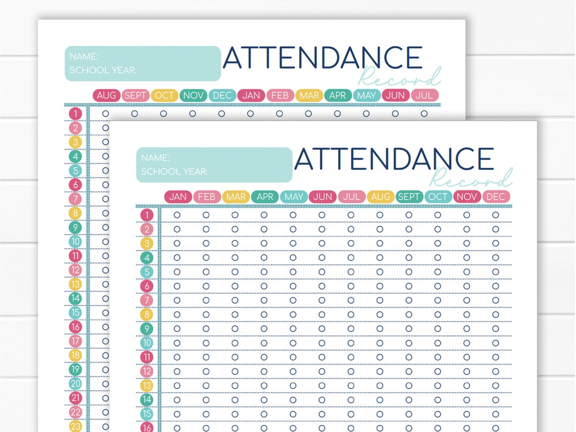 Homeschool Attendance Record Student Attendance Log Child - Etsy