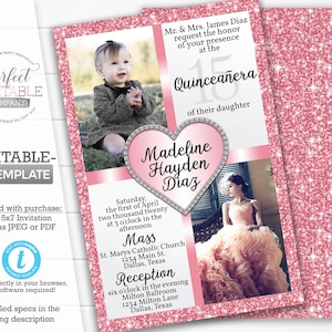 Pink Blush Quinceañera Invitation, Quinceañera Invite, Mis Quince Anos, Invitaciones de Quinceañera, Invitación de 15 Cumpleaños #976