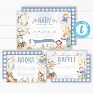 Kinderlieder Babyparty Einladung Bundle - Mutter Gans - Windel Verlosungskarte - Bücher für Baby Antrag einfügen - Bearbeitbare Vorlage #2106