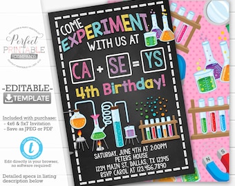 Science Birthday Party Invitation, Science Invite, Girl Science Invitation, Experiment, Periodic Table of Elements, Editable Template #326