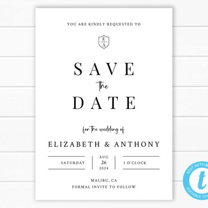 Minimalist Save the Date Card, Simple Save the Date Editable Template, Minimal Save the Date, Modern Save the Date Wedding Card #2001