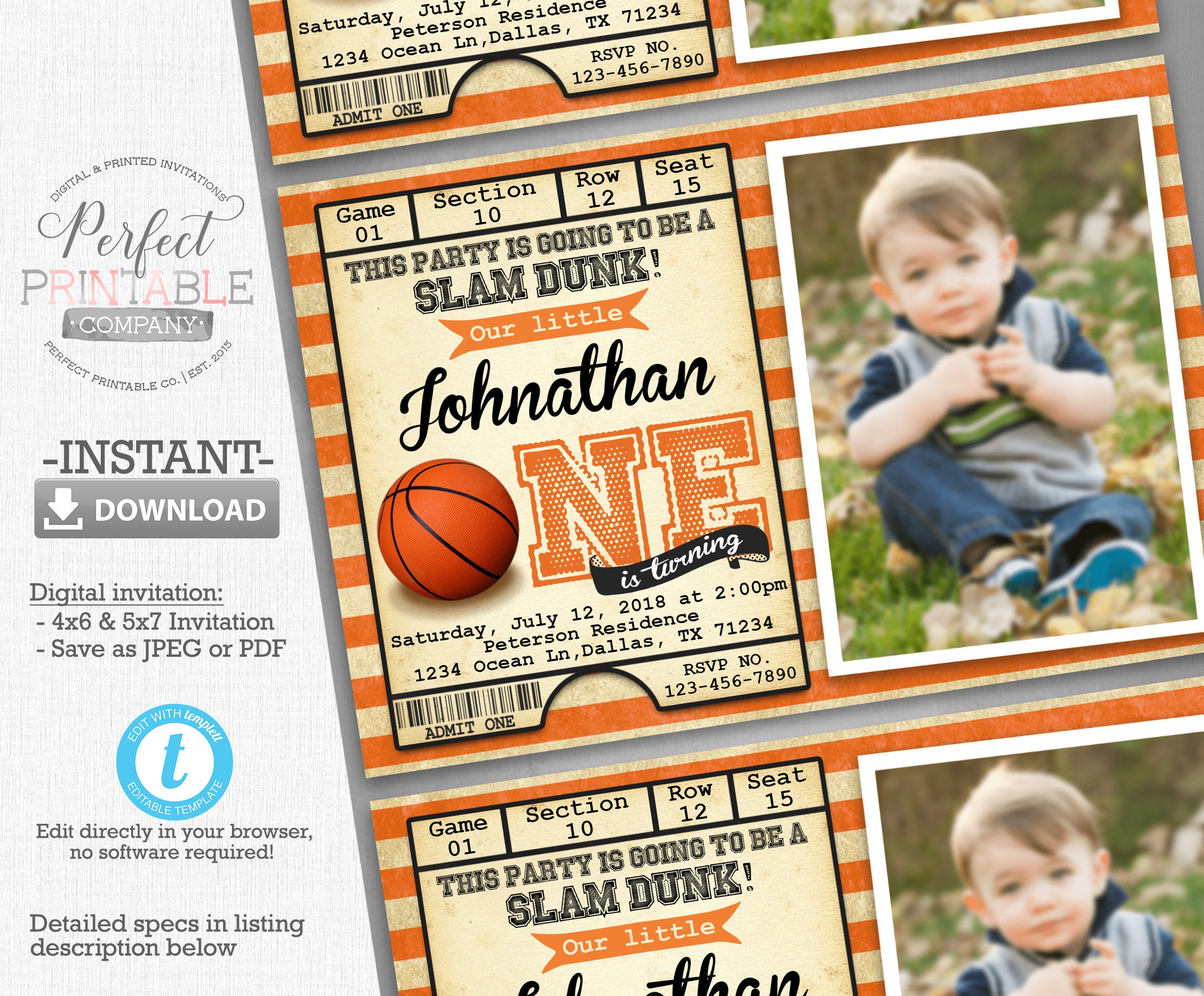 Basketball Birthday Party Invitation Basketball Ticket Etsy
