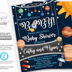 Space Baby Shower Invitation, Planet Baby Shower Invitation, Solar System Invitation, Space Invite, Outer Space Invitation #622