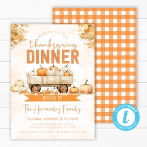 Thanksgiving Dinner Invitation - Pumpkin Patch Thanksgiving Invite - Thanksgiving Potluck Invitation - Editable Template #2109