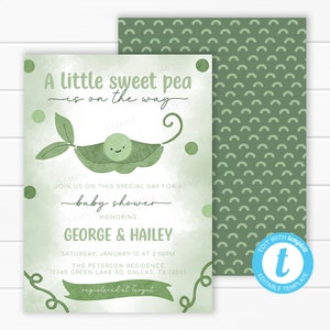Sweet Pea Baby Shower Invitation - Little Sweet Pea Invite - Its a Boy Sweet Pea Invitation - Two Peas In a Pod - Editable Template #2104