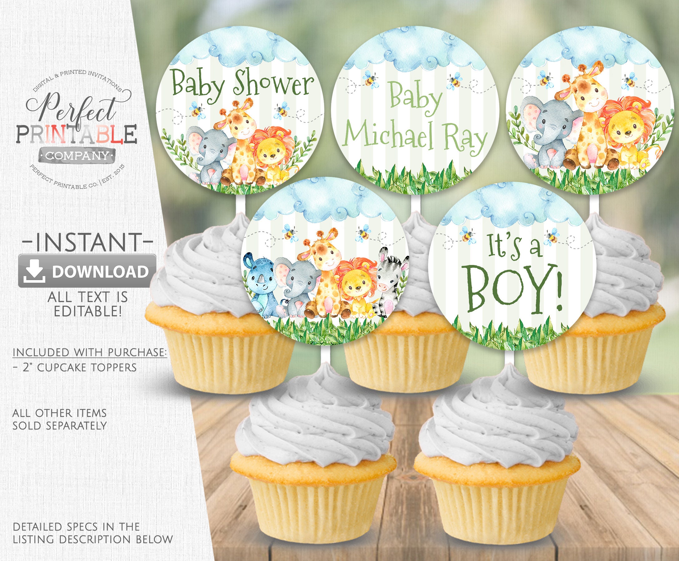 Safari Baby Shower Cupcake Toppers
