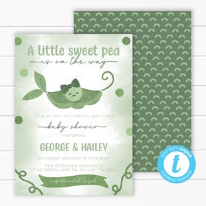 Sweet Pea Baby Shower Invitation - Little Sweet Pea Invite - Its a Girl Sweet Pea Invitation - Two Peas In a Pod - Editable Template #2104