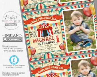 Carnival Invitation, Carnival Birthday Party Invitation, Carnival Invite, Circus Invitation, Photo Invitation, Editable Templett #553