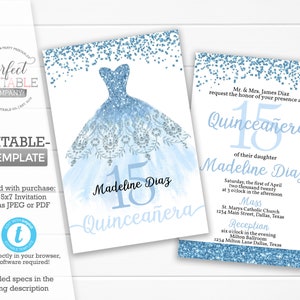 Light Blue Quinceañera Invitation, Quinceañera Invite, Cinderella Quinceanera, Invitaciones de Quinceañera, Invitación de 15 Cumpleaños #977