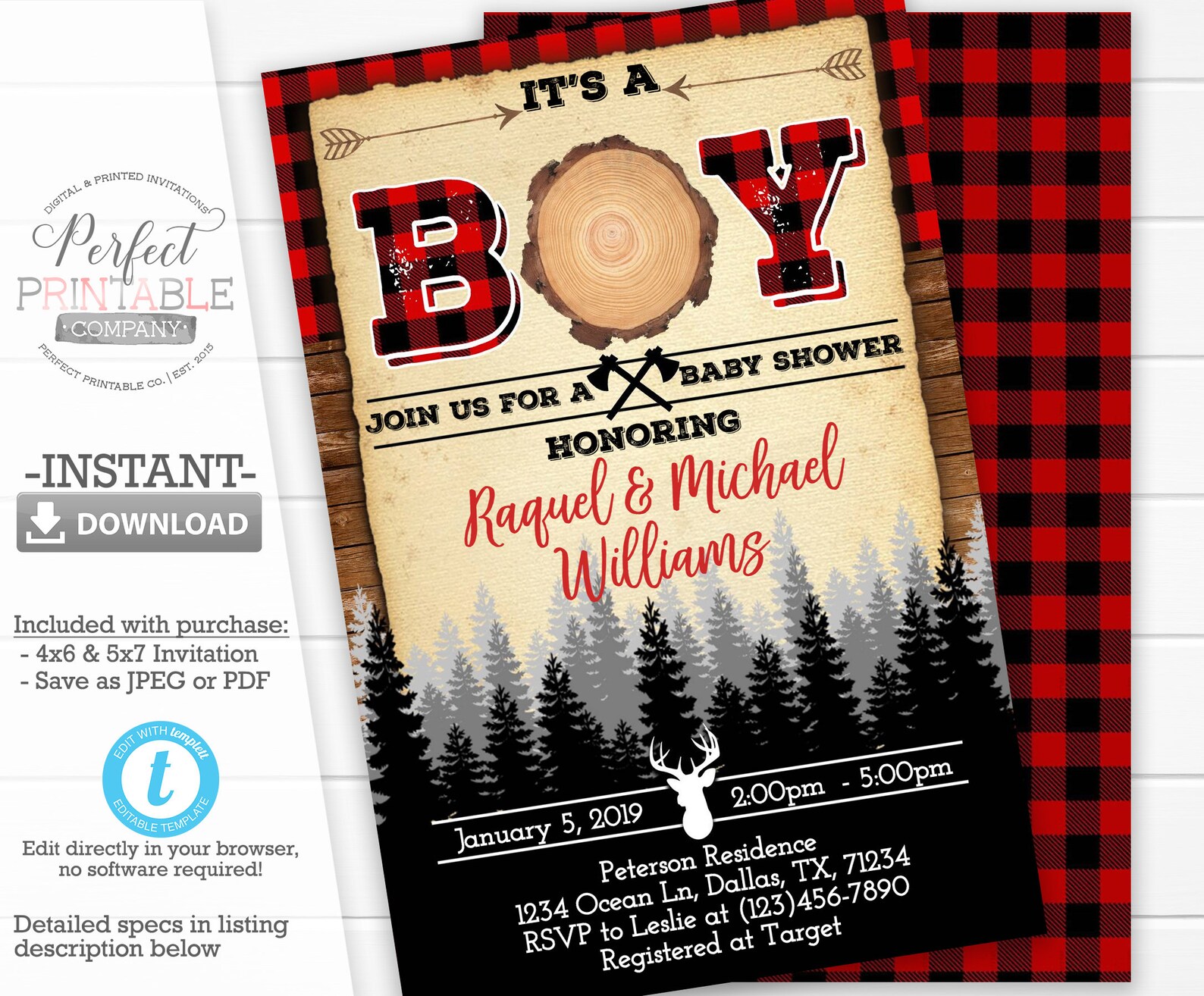 Lumberjack Baby Shower Invitation Buffalo Flannel Baby Shower Etsy