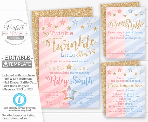 twinkle twinkle little star baby shower invitations etsy