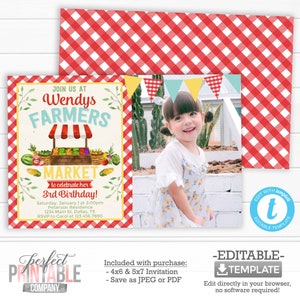 Farmers Market Birthday Invitation, Farmers Market Invite, Farmers Market Birthday Party Invitation, Editable Template #1014