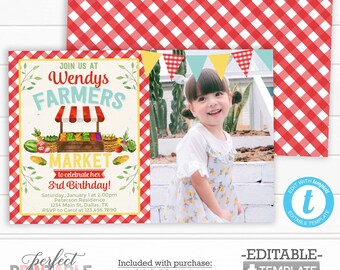 Farmers Market Birthday Invitation, Farmers Market Invite, Farmers Market Birthday Party Invitation, Editable Template #1014