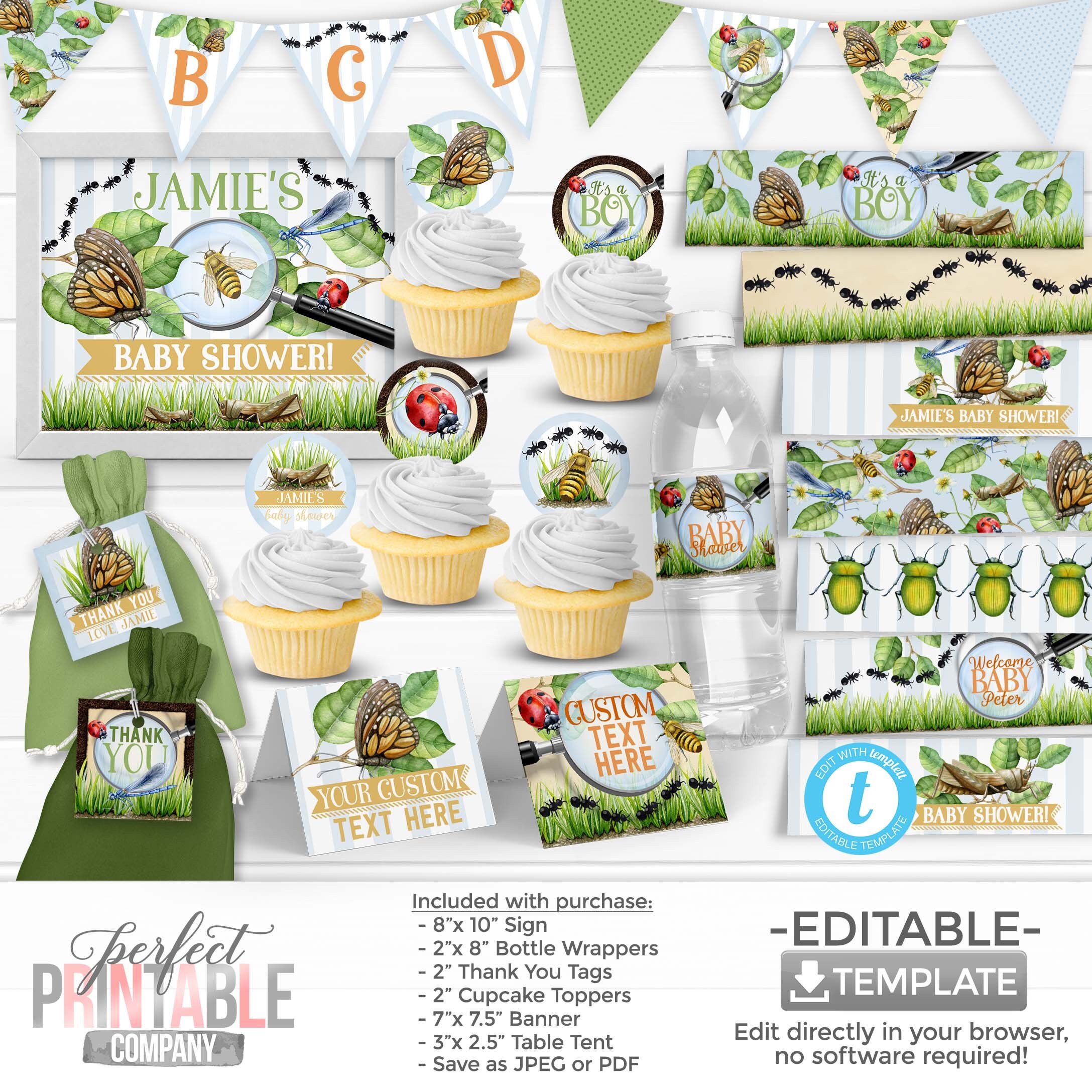 Beetle Theme Cupcake Toppers - 18-Piece Set For Insect Birthday Party, Baby Shower Decorations