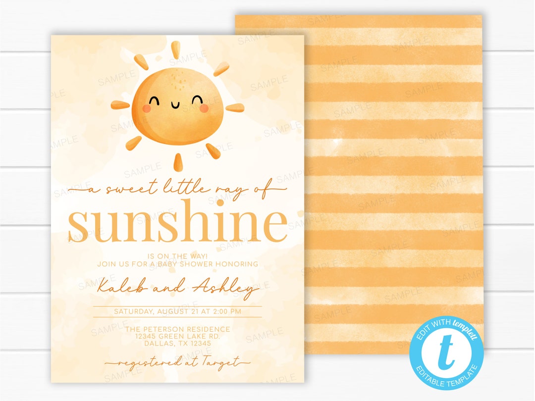 Ray of Sunshine Baby Shower Invitation Sun Invite Boy Baby Shower