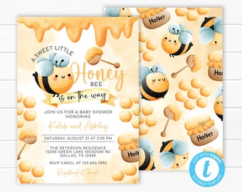 Honey Bee Baby Shower Invitation, Bumble Bee Baby Shower Invite, Watercolor Cute Bee Invitation, Bee Baby Sprinkle Invitation #2000