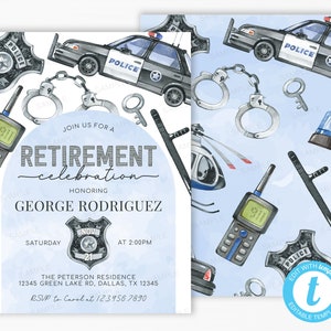 Policeman Retirement Party Invitation, Police Retirement Celebration Invitation, Cop Invite, Editable Template #2036