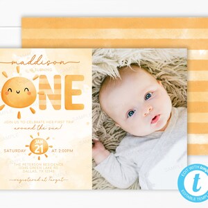 You are My Sunshine Birthday Party Invitation | Sun Photo Invite | Summer turning ONE 1st Birthday Invitation | Trip Around the Sun #2013