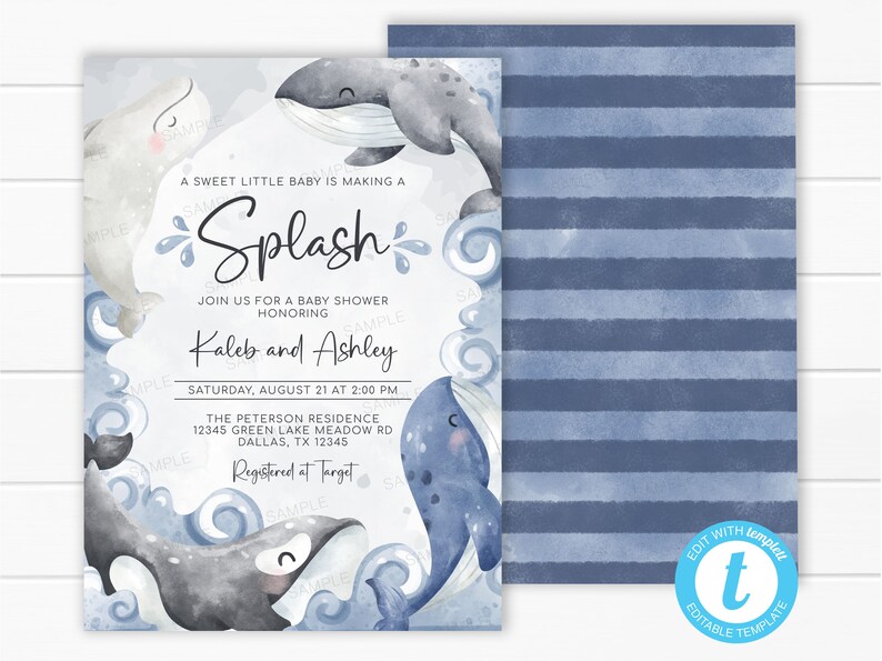 Whale Baby Shower Invitation Nautical Invite Boy Baby Etsy