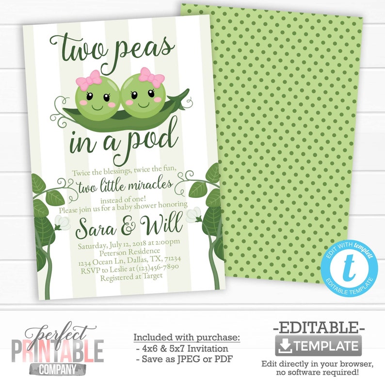 two-peas-in-a-pod-baby-shower-invitation-pea-pod-invitation-etsy