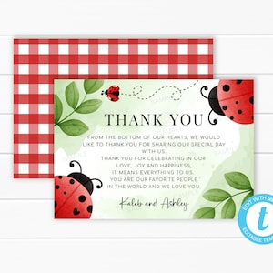 Linda tarjeta de agradecimiento de mariquita, nota de agradecimiento de mariquita, carta de agradecimiento de mariquita, inserción de agradecimiento de mariquita, plantilla editable #2007