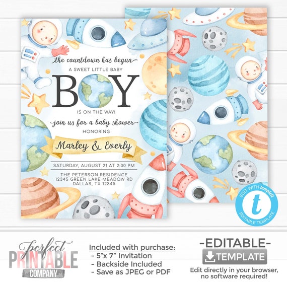 Outer Space Baby Shower Invitation, Houston We Have a Boy