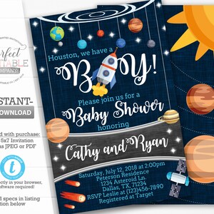 Space Baby Shower Invitation, Planet Baby Shower Invitation, Solar System Invitation, It&#39;s a Boy Invite, Space Baby Sprinkle Invitation #586