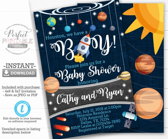 Space Baby Shower Invitation, Planet Baby Shower Invitation, Solar