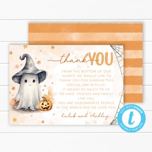 Tarjeta de agradecimiento fantasma - Nota de agradecimiento de Little Boo - Carta de agradecimiento de Halloween - Baby Shower - Fiesta de cumpleaños - Plantilla editable #2105