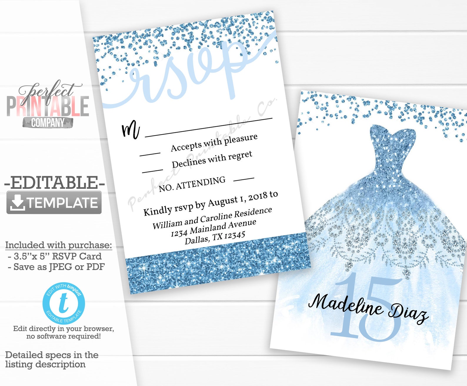 Blue Cinderella Quinceañera RSVP Card Mis Quince Anos RSVP - Etsy