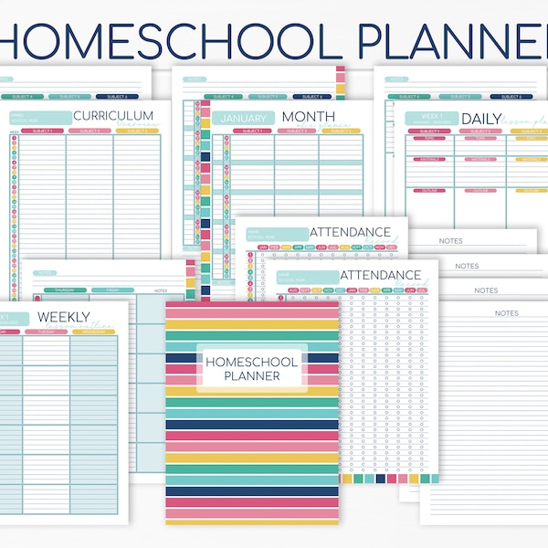 Homeschool Curriculum Planner - Homeschool Organizer - Daily Lesson Planner - Attendance Record Log Tracker - Classroom Notes #2005