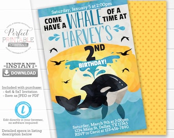 Orca Whale Birthday Invitation, Orca Whale Invitation, Killer Whale Invitation, Killer Whale Birthday Invitation, Shamu #764
