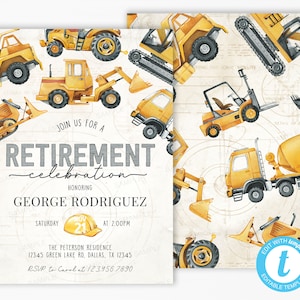 Construction Retirement Party Invitation, Construction Retirement Celebration Invitation, Construction Invite, Editable Template #2033
