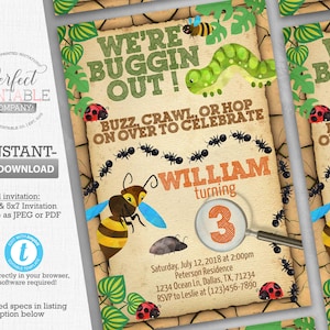 Insect Birthday Party Invitation, Insect Invite, Bug Birthday Invitation, Bug Invite, Summer Birthday Invitation, Editable Templett #411