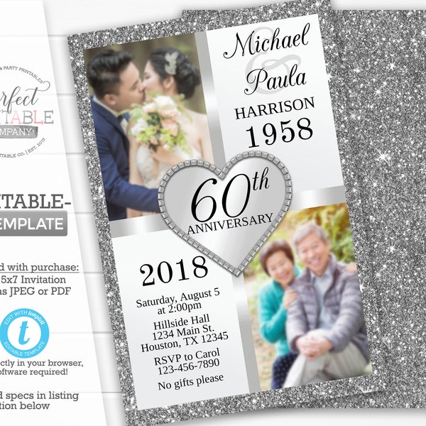 Silver Anniversary Invitation Template, Silver Wedding Anniversary Invitation, Silver Anniversary Invite, 30th 40th 50th 60th #316