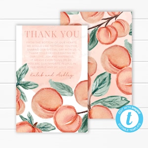 Tarjeta de agradecimiento Sweet Little Peach / Nota de agradecimiento / Carta de agradecimiento / Inserto de agradecimiento / Albaricoque de acuarela rosa / Plantilla editable #2018