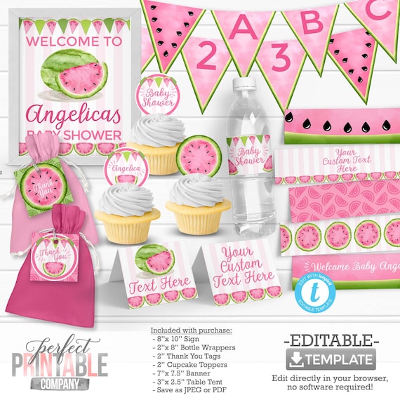 Watermelon Baby Shower Decorations Watermelon Baby Shower Package Bundle Watermelon Baby Shower Kit Watermelon Baby Shower Decor 686