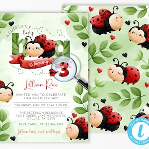 Invito festa di compleanno coccinella, invito coccinella carina, invito compleanno di San Valentino, invito insetti amore bug, modello modificabile #2007