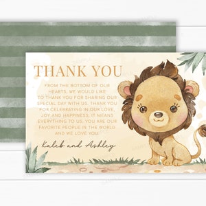 Tarjeta de agradecimiento del Cachorro de León / Nota de agradecimiento / Carta de agradecimiento / Inserción de agradecimiento / Fiesta de cumpleaños del baby shower / Plantilla editable #2021